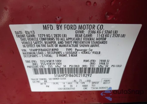 2013 Ford Taurus Limited из США, поврежденный, VIN 1FAHP2F86DG218292